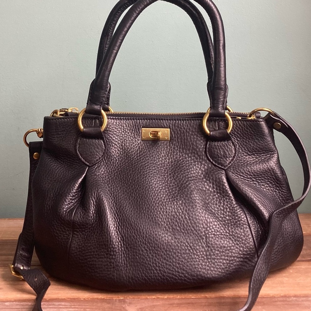 J. Crew Black Leather Turn Lock Satchel Bag - Picture 3 of 12